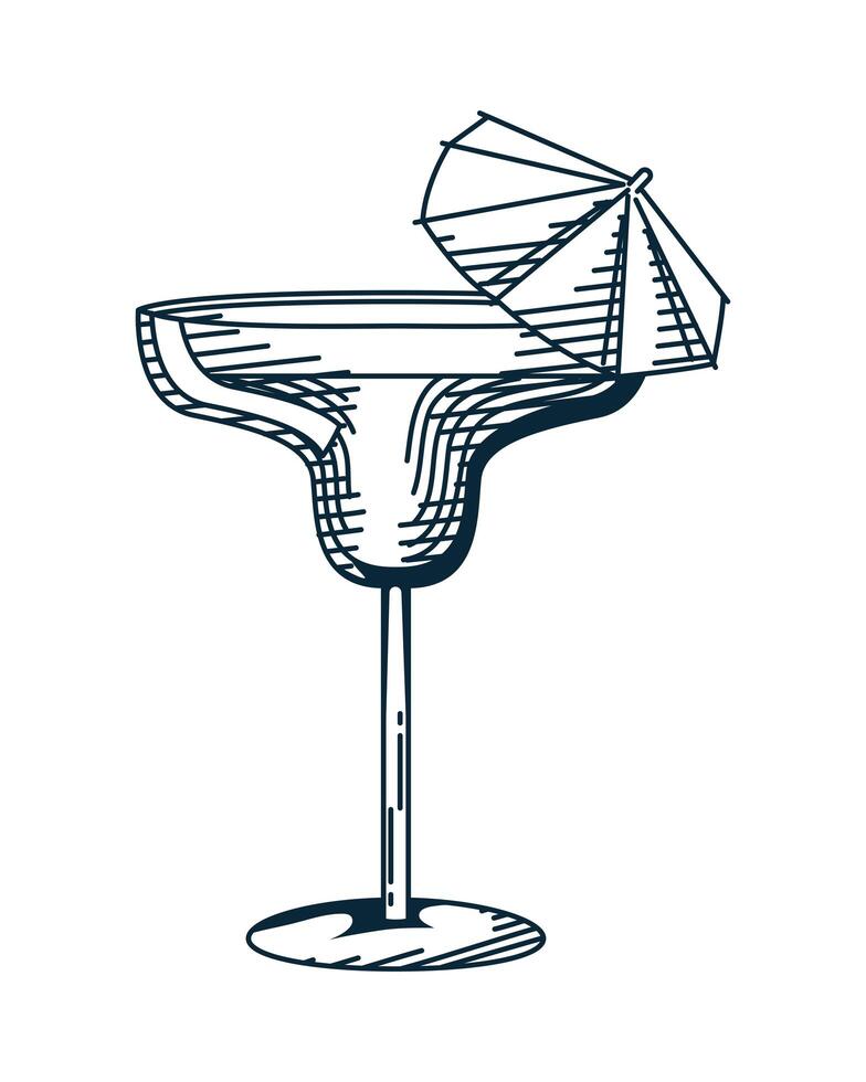 cocktail cup with umbrella drink hand drawn style icon vector