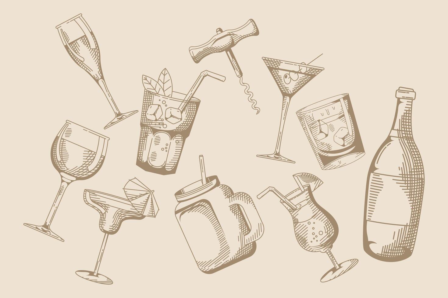 patrón de bebidas y bebidas icono de estilo de dibujo a mano vector