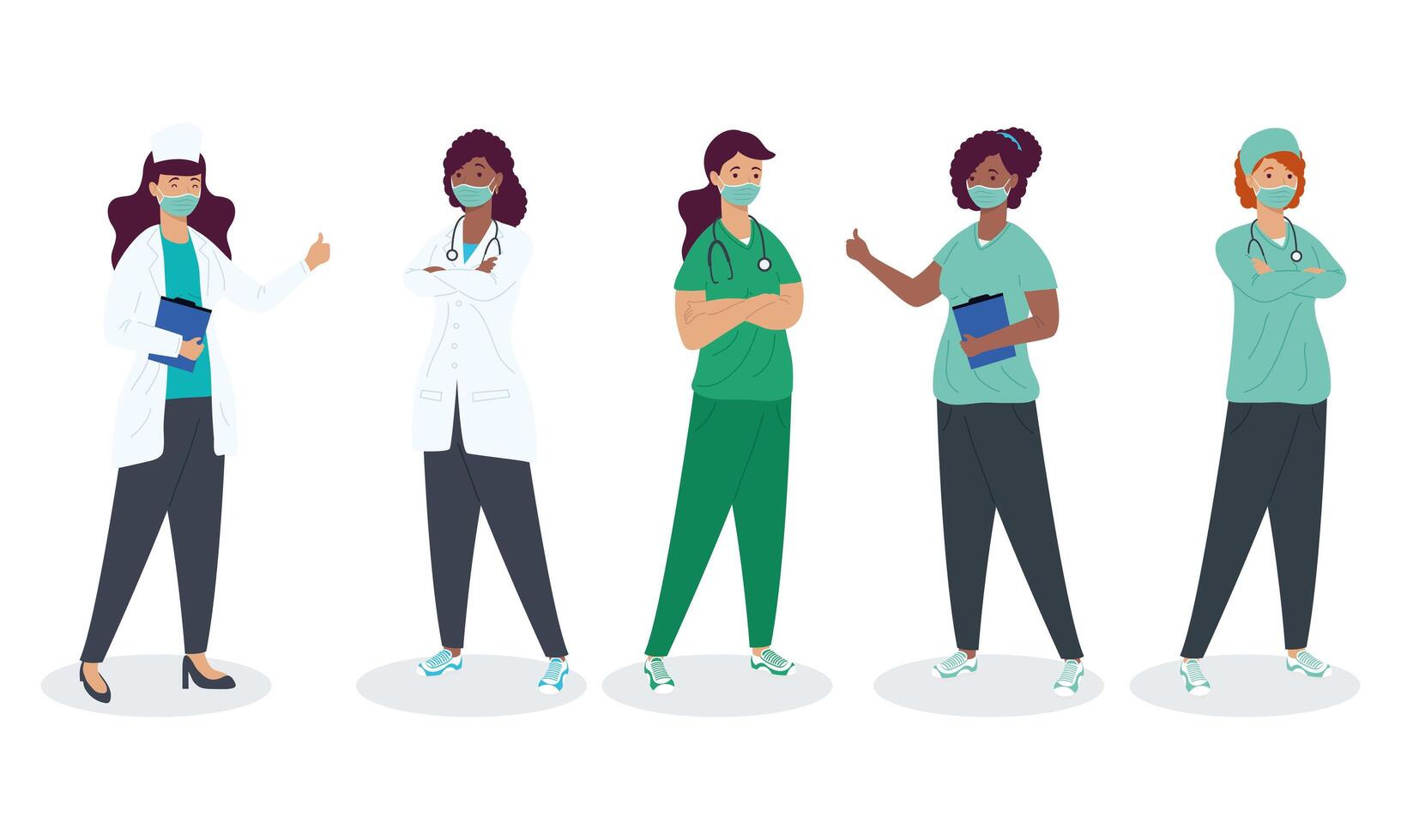 five medical professionals vector