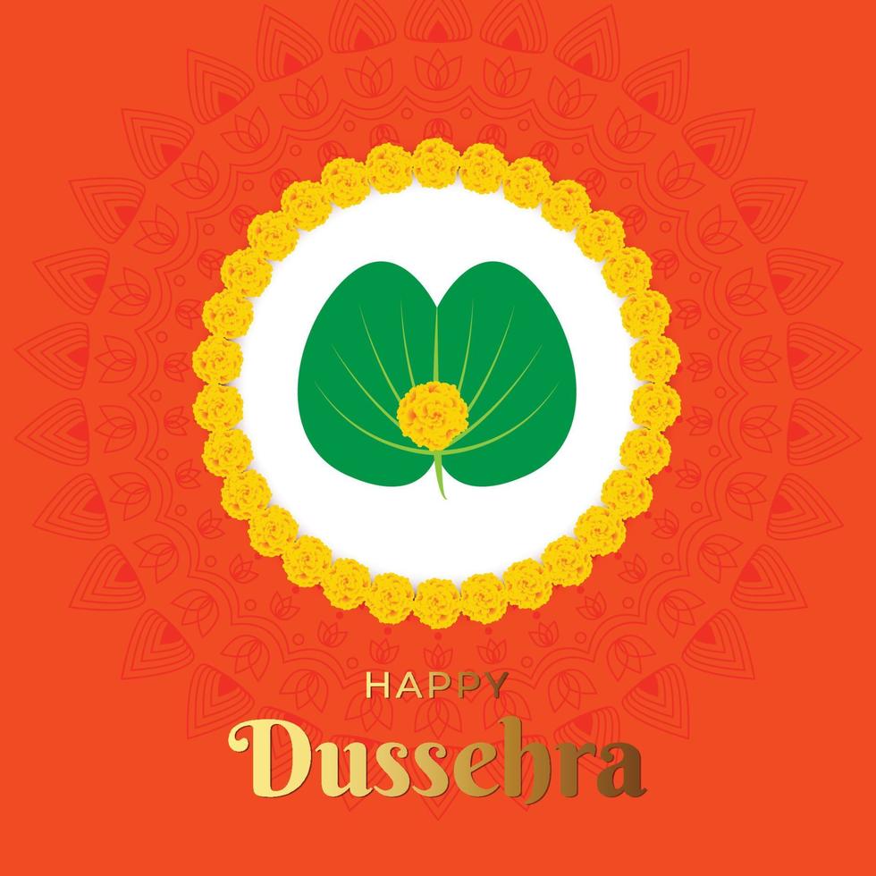 Ilustración de feliz dussehra con flores de caléndula y hojas de apta también conocidas como hojas doradas vector