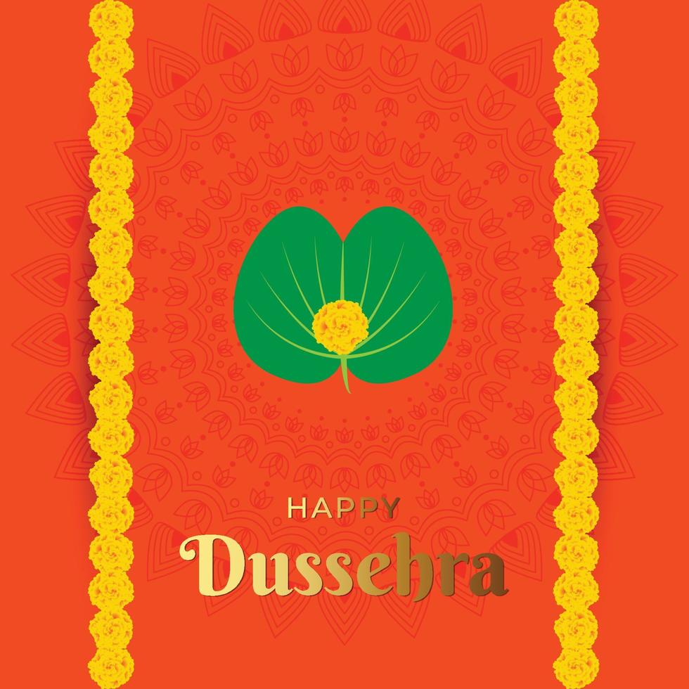 Ilustración de feliz dussehra con licencia dorada y flor. vector