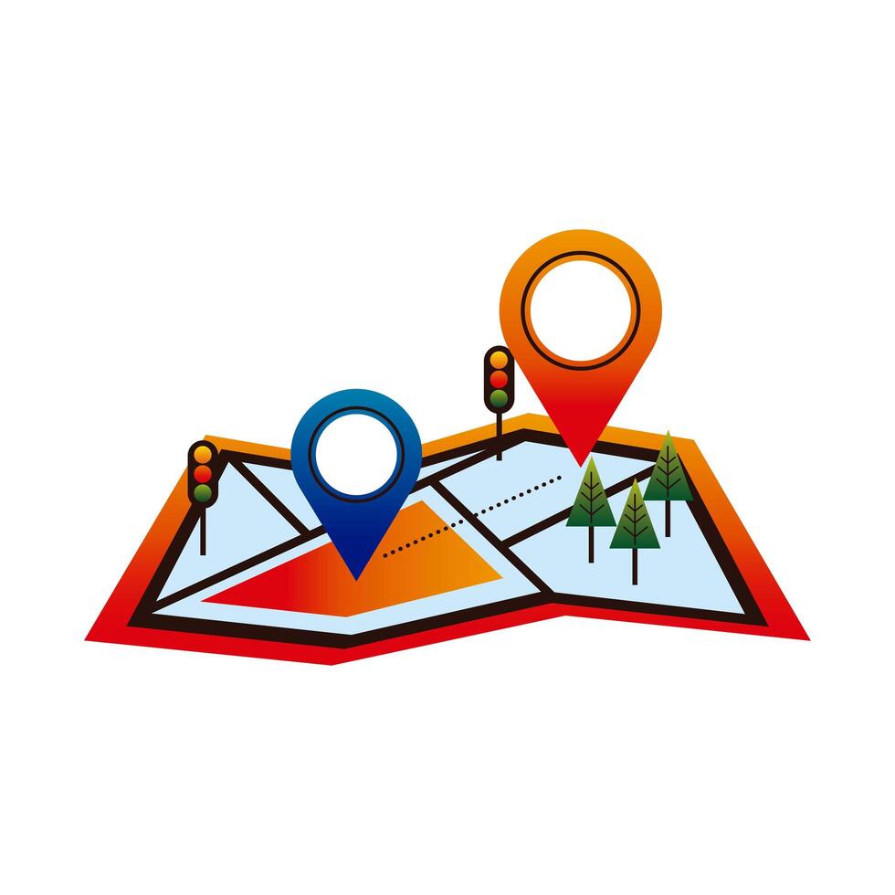 delivery service pins locations in paper map vector