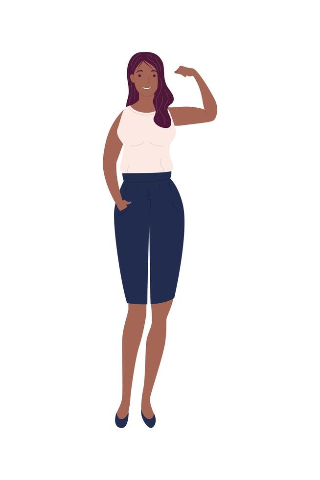 afro strong young woman standing avatar character vector