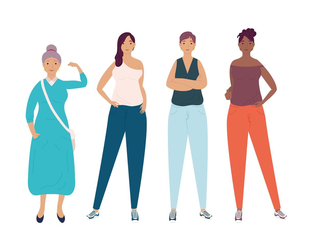 grupo de personajes femeninos de diversidad vector