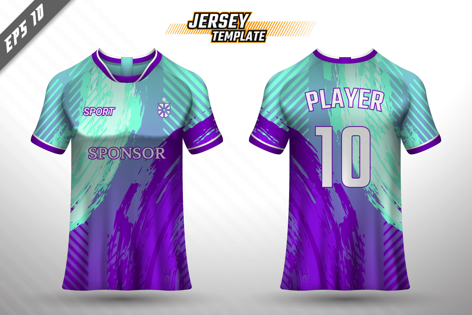 3D realistic mock up of front and back of Yellow and violet soccer jersey  t-shirt