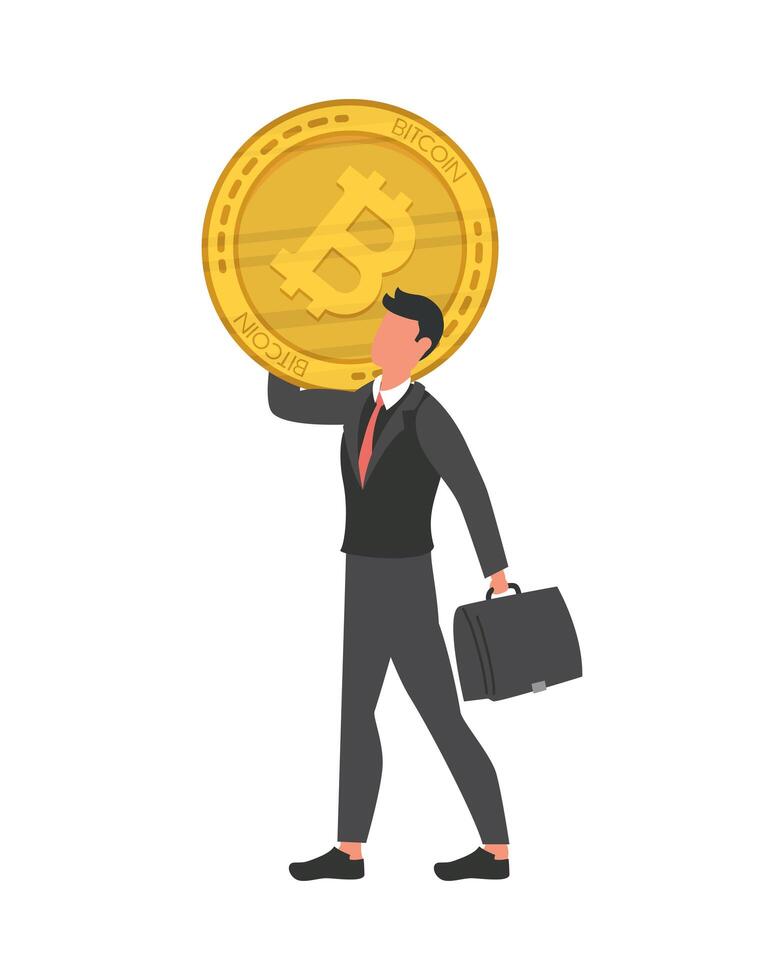 businessman lifting bitcoin crypto currency icon vector