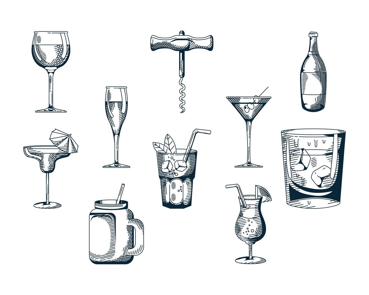 bundle of ten drinks set icons vector