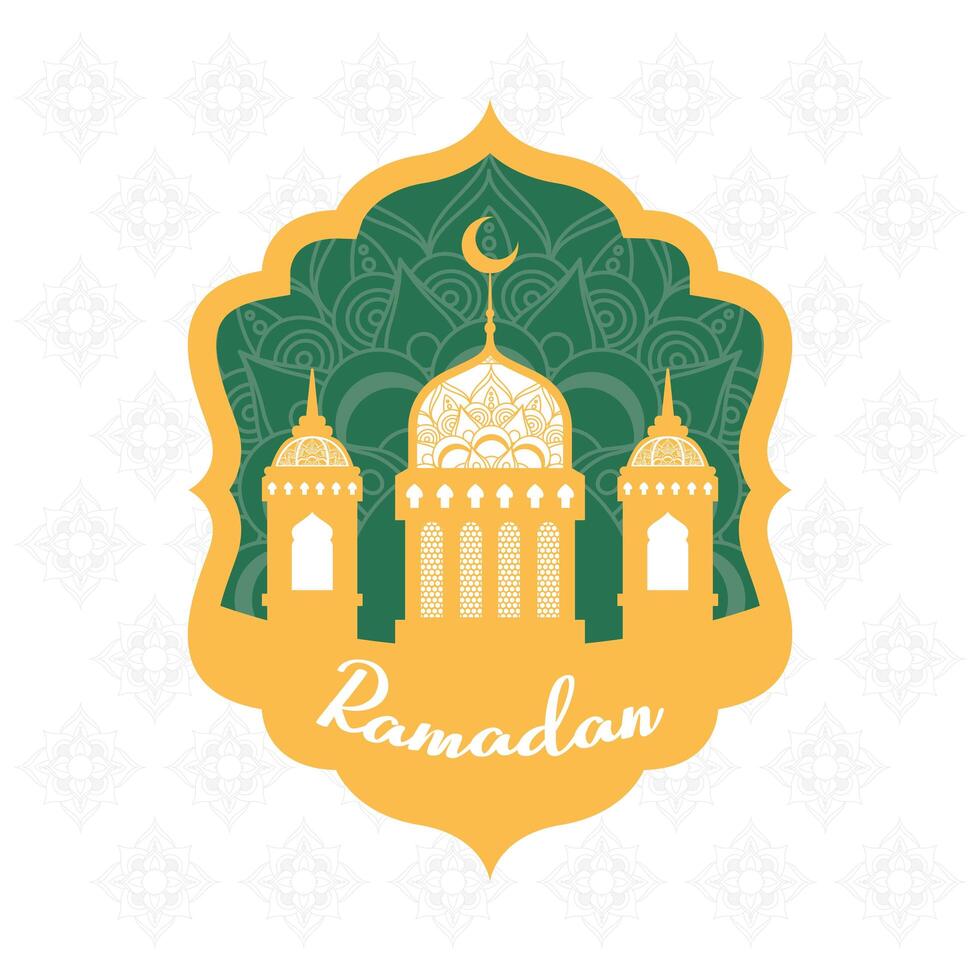 ramadan kareen celebration frame with golden mosque vector