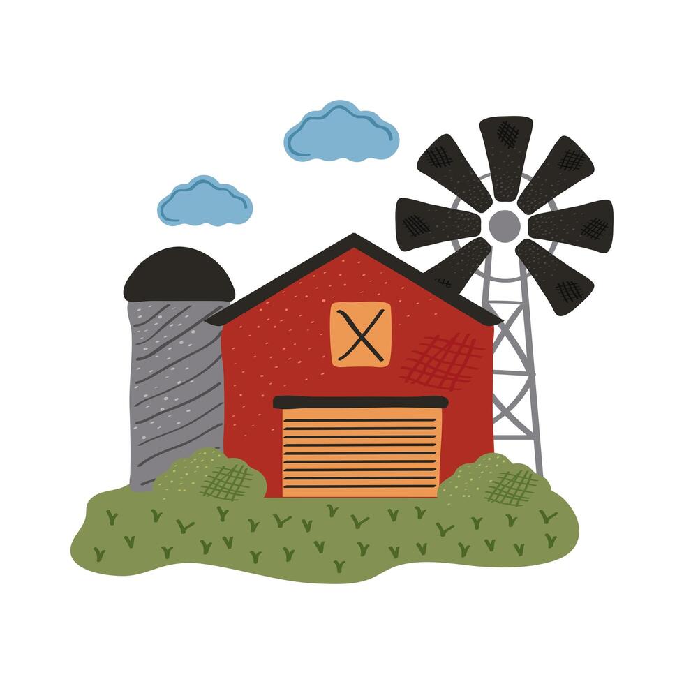 stable farm building and windmill vector