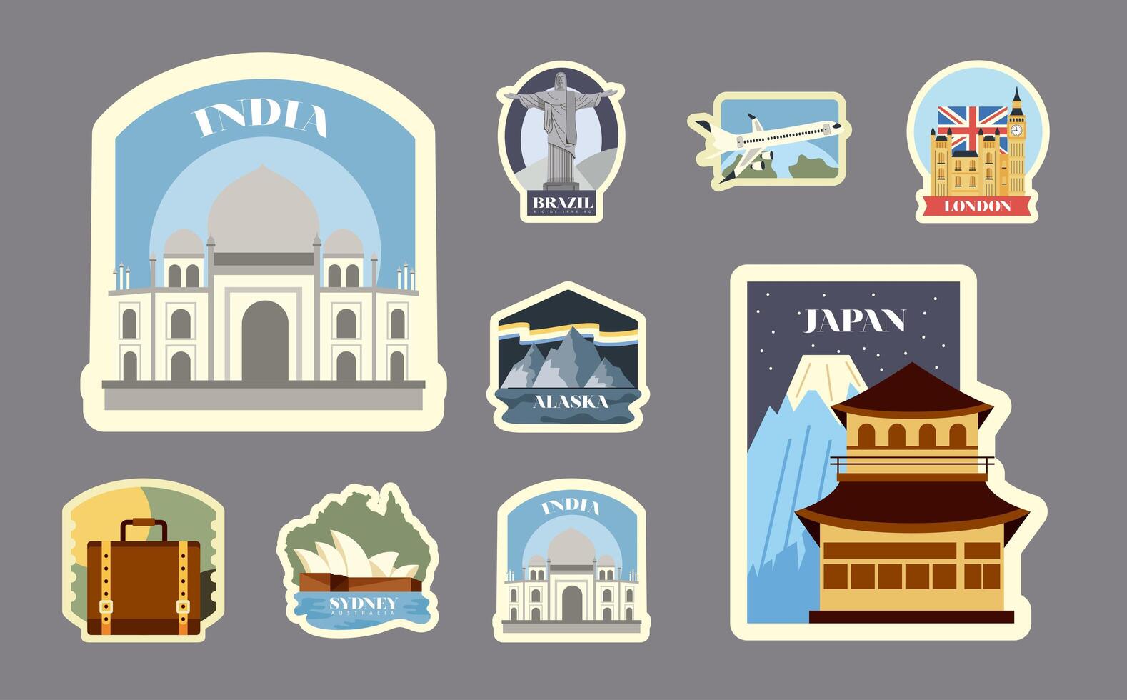 travel set monuments vector