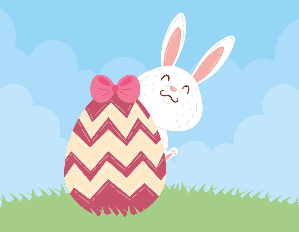 rabbit with egg painted and bow pink happy easter celebration vector