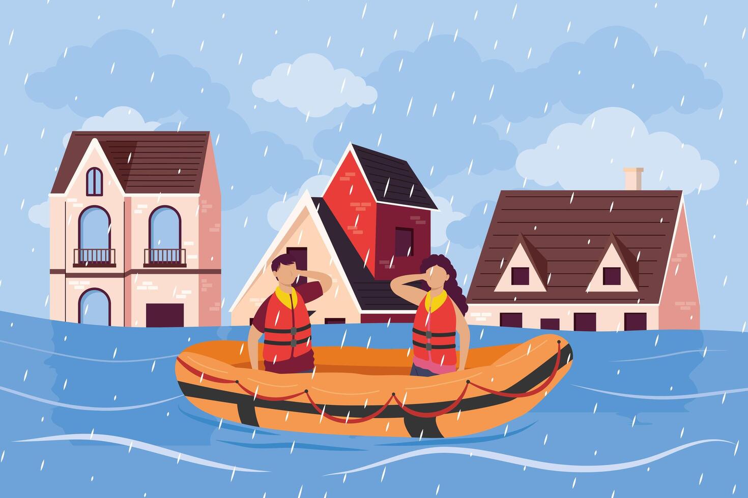 persons flood scene vector