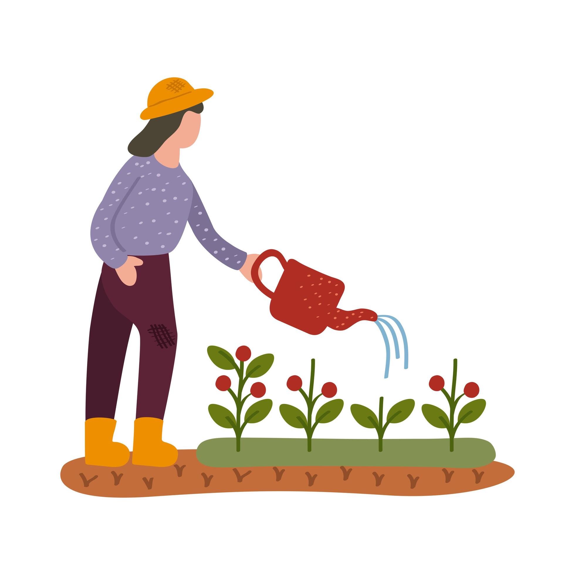 female farmer with sprinkler in cultive 3688976 Vector Art at Vecteezy