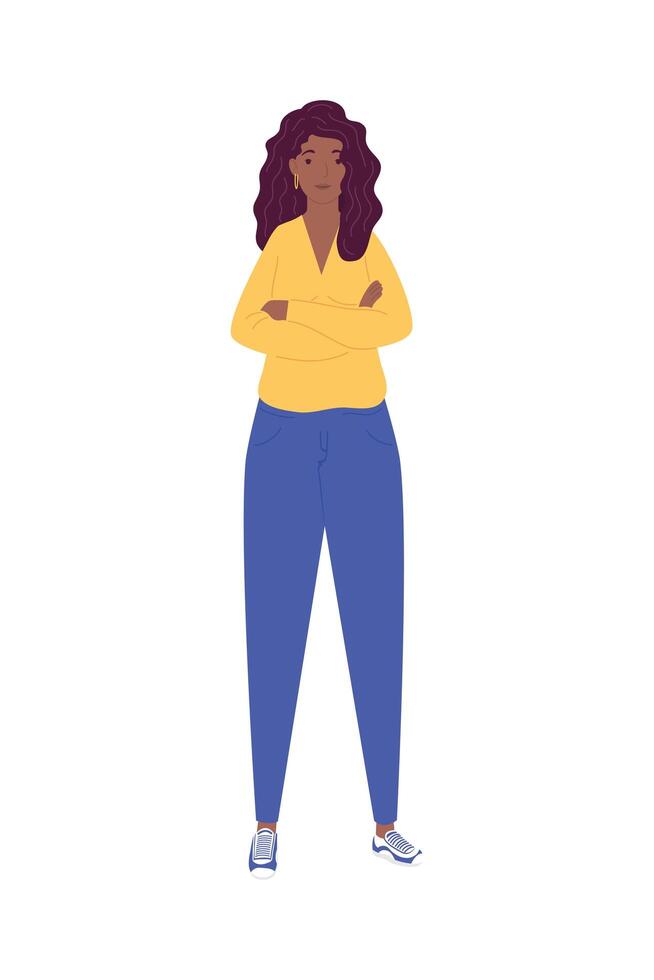 afro woman standing avatar character vector