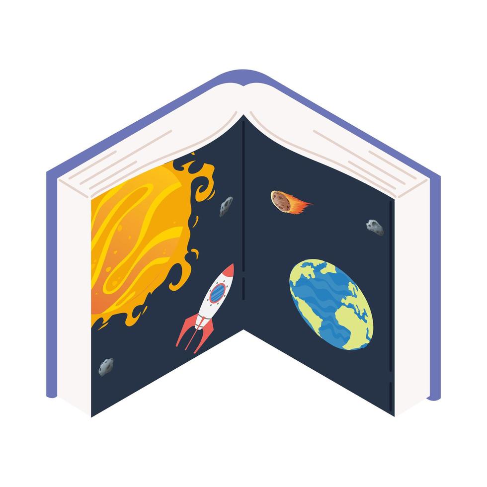 libro de texto abierto con espacio teme, celebración del día del libro vector