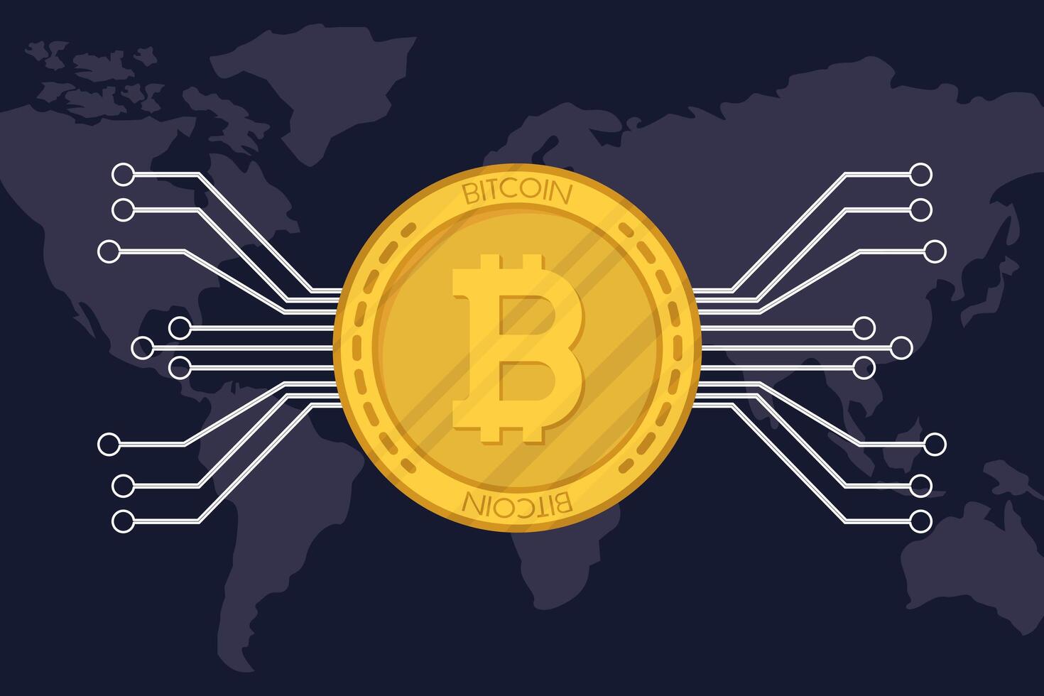 bitcoin with circuit and earth maps crypto currency vector