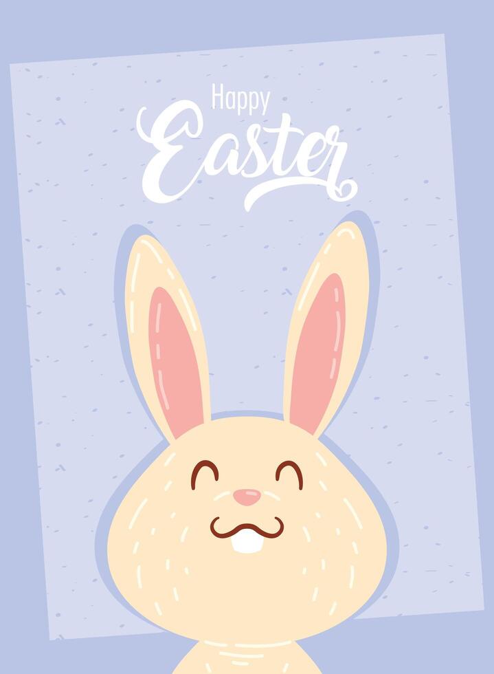 happy easter celebration lettering card with cute rabbit vector