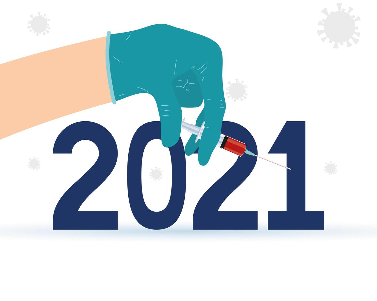 doctor hand vaccinating 2021 year number vector