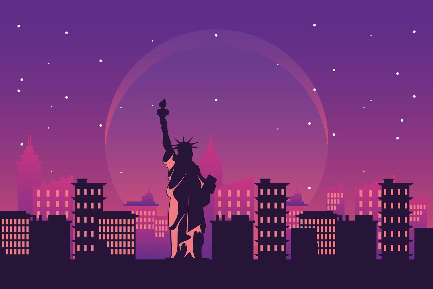 new york city architecture silhouette at night scene vector