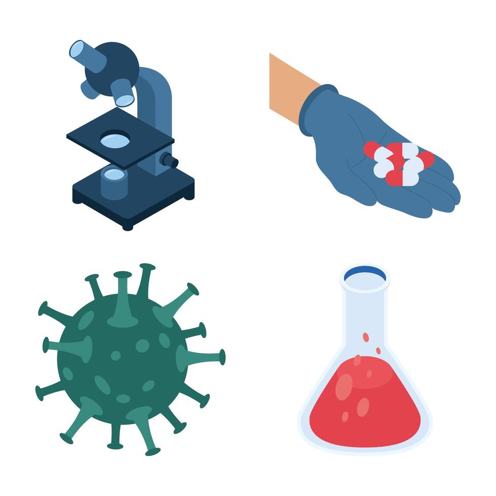 bundle of four isometric vaccine set icons vector