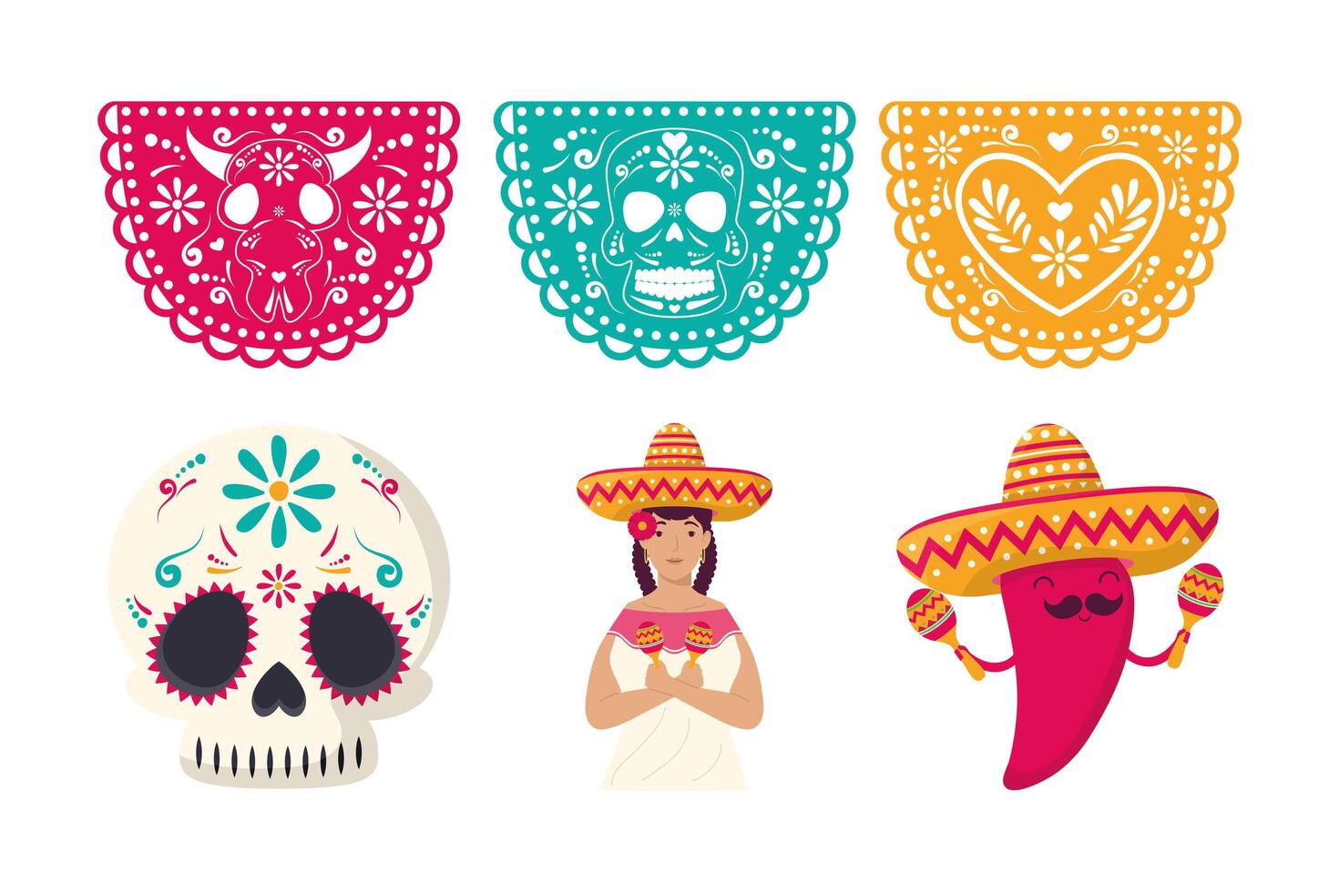 mexican celebration icons vector