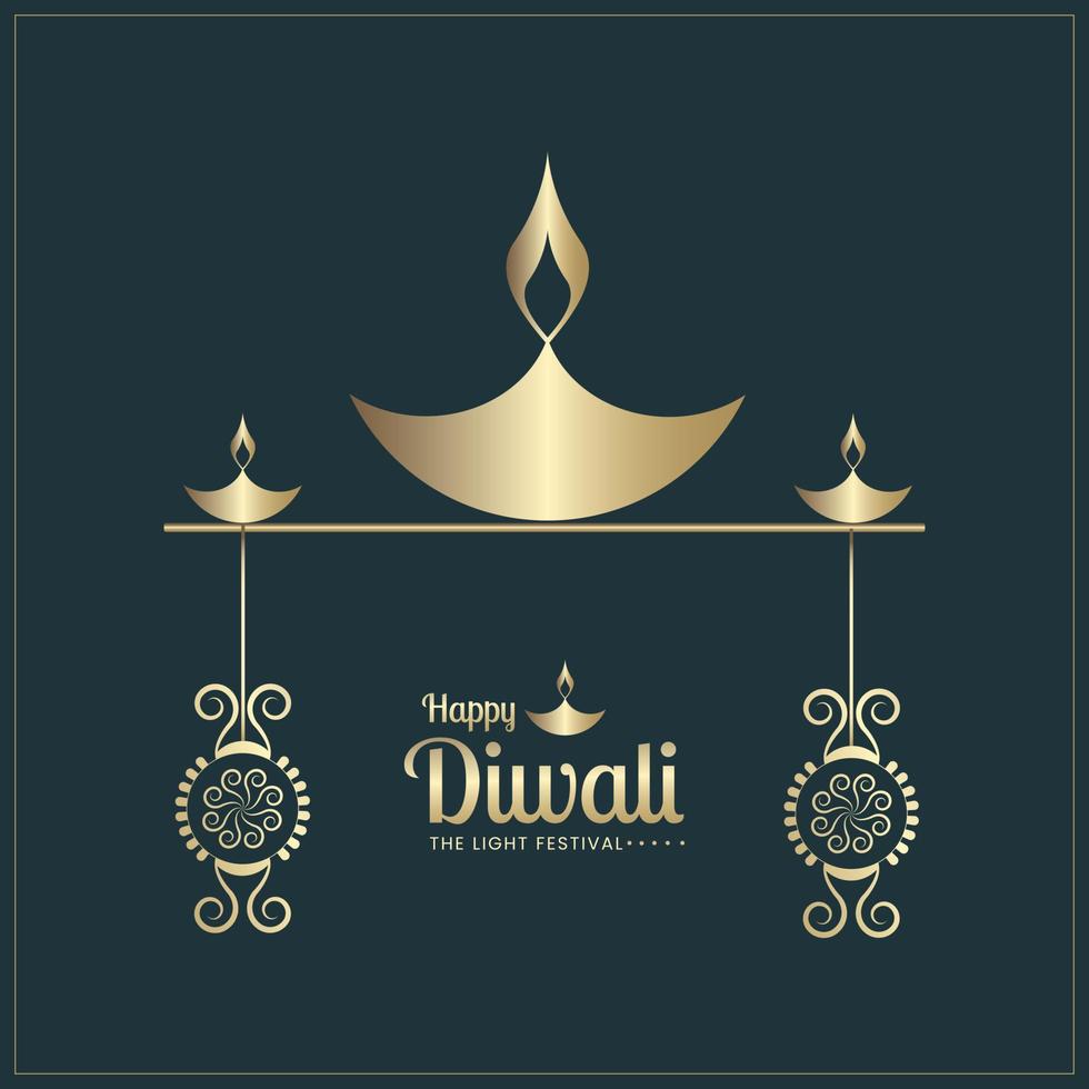 feliz publicación de redes sociales de lujo de diwali. festival de la luz con ilustración de lámparas de aceite de oro vector