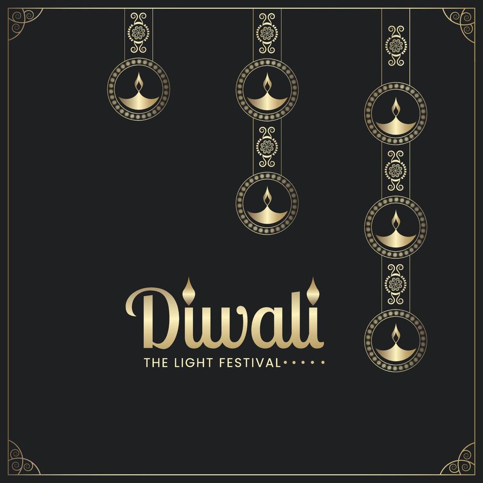 feliz publicación de redes sociales de lujo de diwali. festival de la luz con ilustración de lámparas de aceite de oro vector