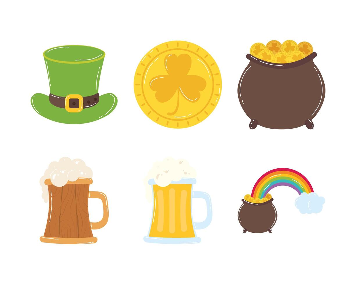bundle of six saint patricks day set icons vector