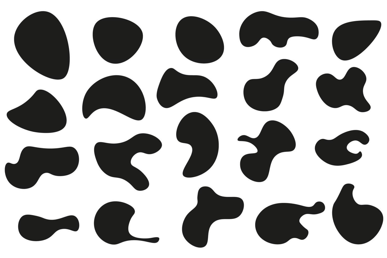 Organic black blob with irregular shape. Abstract blotches, ink smudges and pebble silhouettes, simple liquid amorphous splodge elements make up a creative minimal bubble rock vector set.