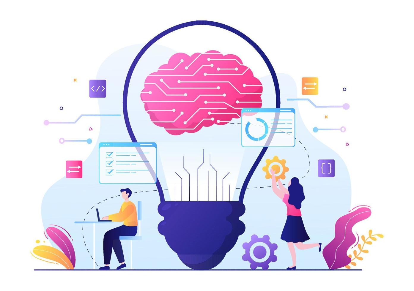 concepto de ingeniería y tecnología de cerebro digital de inteligencia artificial con datos de programador o sistemas que se pueden configurar en un contexto científico. ilustración vectorial vector