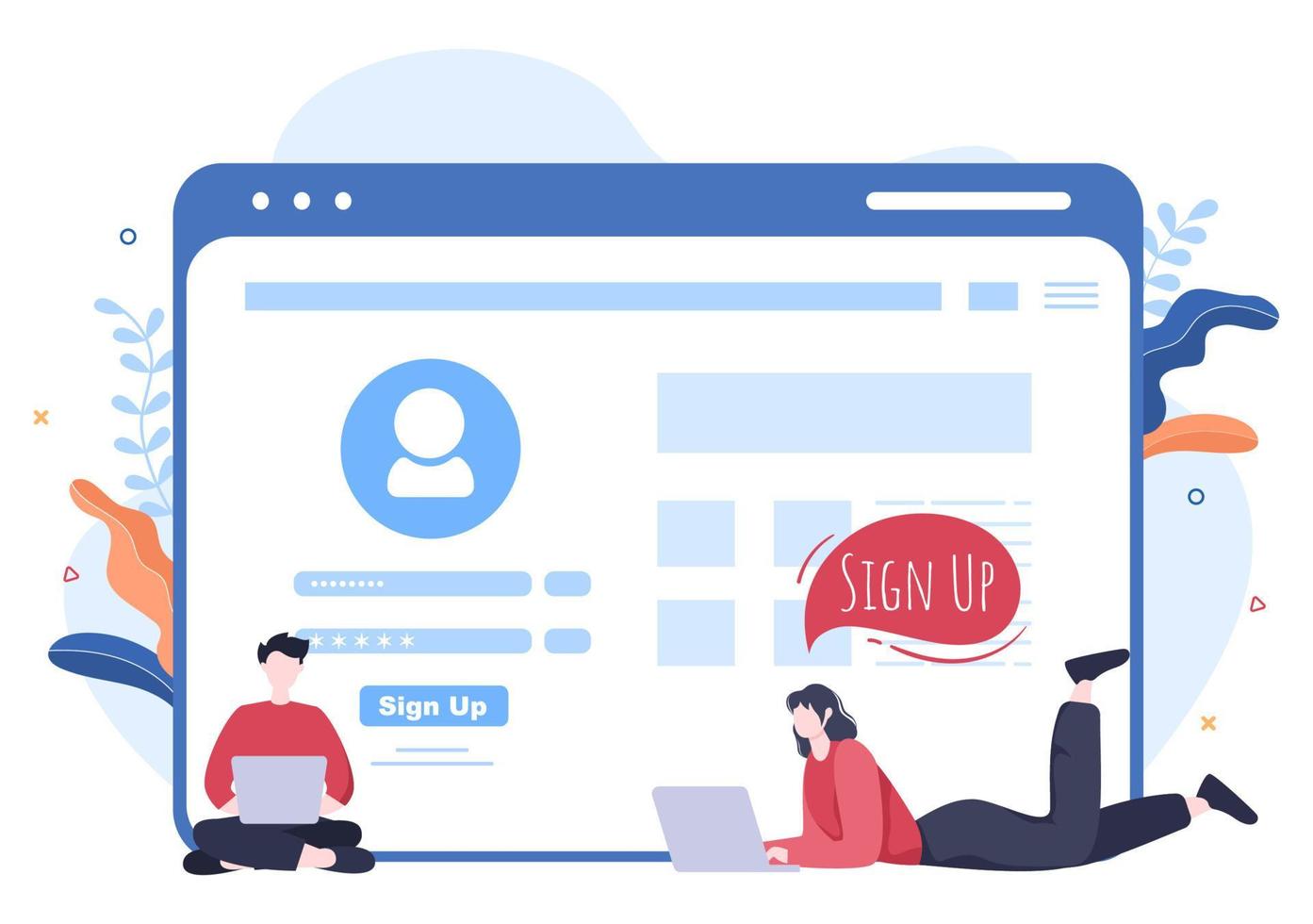 Online Registration or Sign Up Login for Account on Smartphone App. User interface with Secure Password Mobile Application, for UI, Web Banner, Access. Cartoon People Vector Illustration