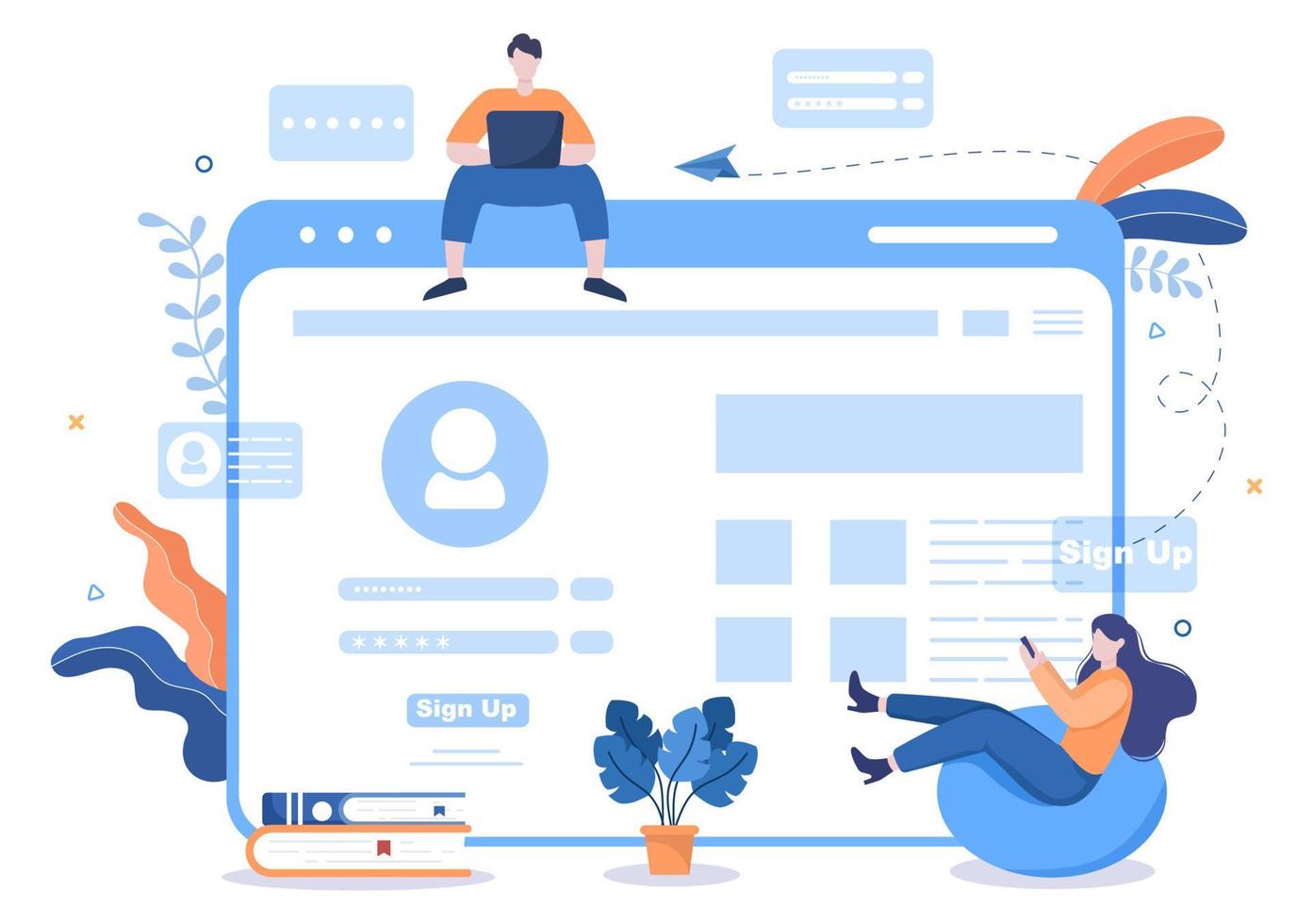 Online Registration or Sign Up Login for Account on Smartphone App. User interface with Secure Password Mobile Application, for UI, Web Banner, Access. Cartoon People Vector Illustration