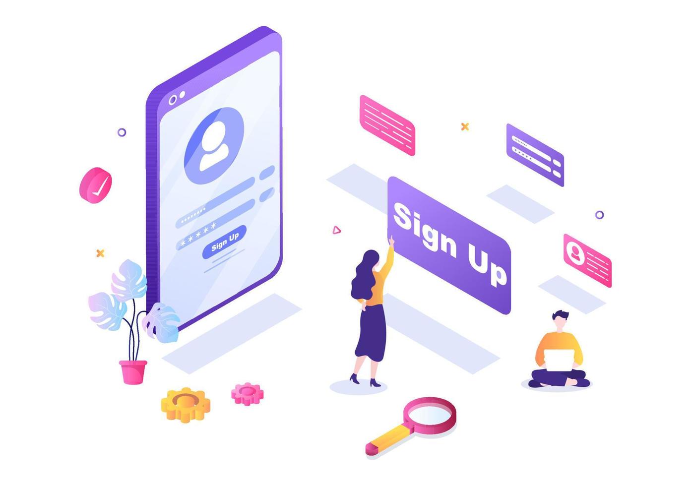 Online Registration or Sign Up Login for Account on Smartphone App. User interface with Secure Password Mobile Application, for UI, Web Banner, Access. Cartoon People Vector Illustration