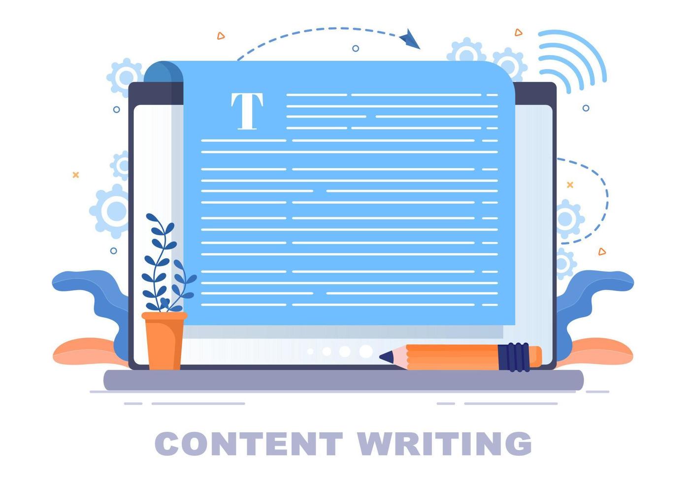 Content Writer or Journalist Background Vector Illustration For Copy Writing, Research, Development Idea and Novel or Book Script in Flat Style