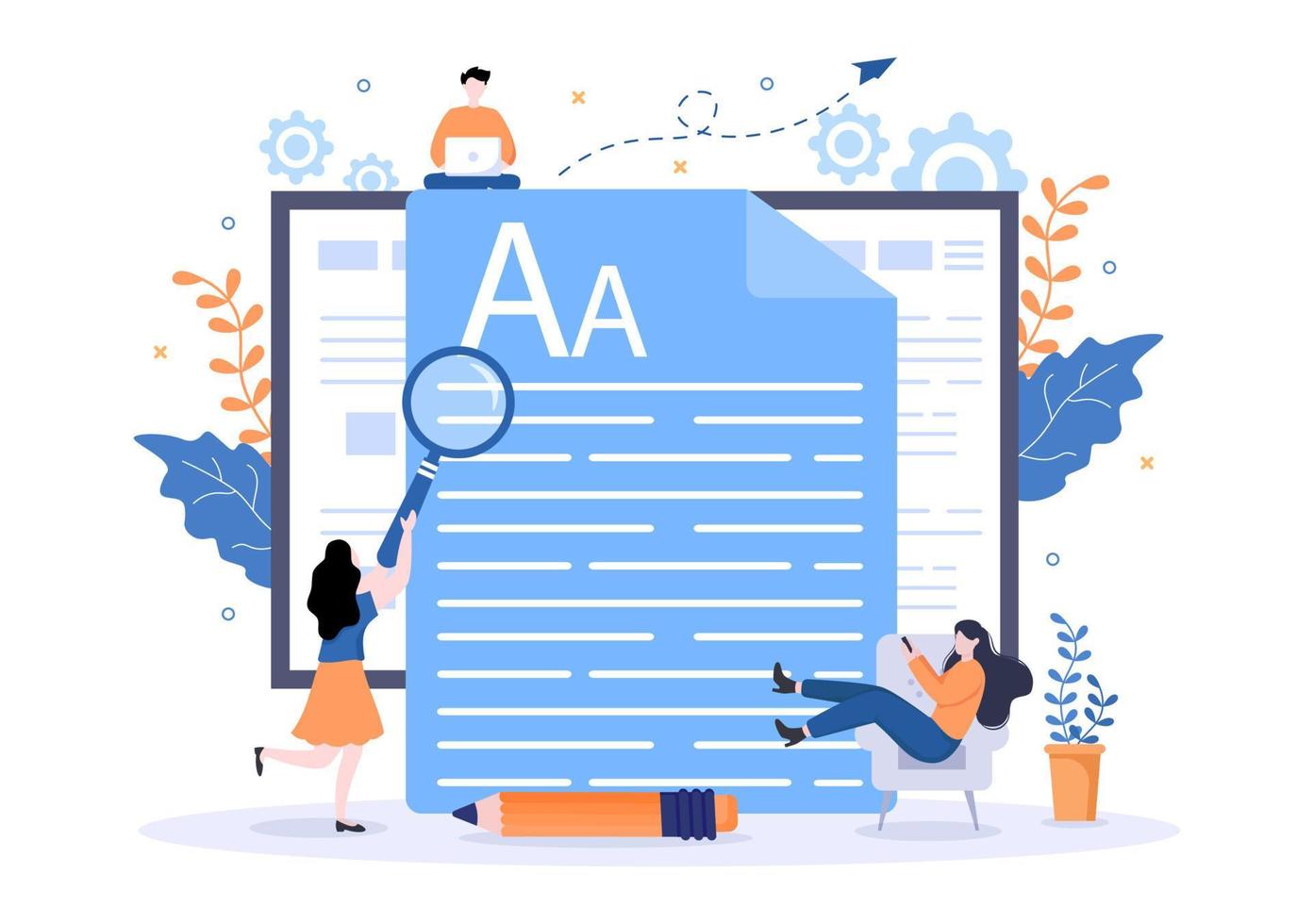 Content Writer or Journalist Background Vector Illustration For Copy Writing, Research, Development Idea and Novel or Book Script in Flat Style