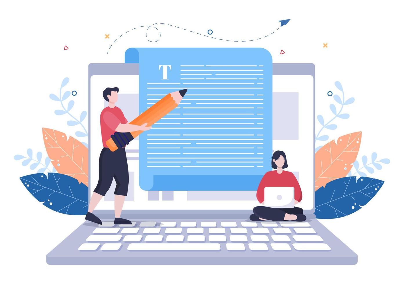 Content Writer or Journalist Background Vector Illustration For Copy Writing, Research, Development Idea and Novel or Book Script in Flat Style