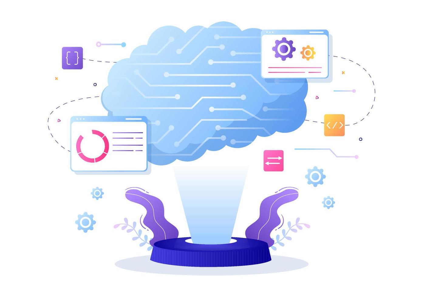 Artificial Intelligence Digital Brain Technology and engineering Concept With Programmer Data or Systems that can be set up in a Scientific Context. Vector Illustration