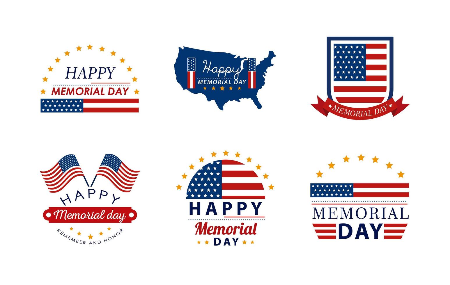 six memorial icons vector
