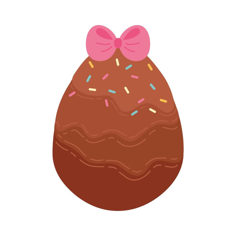 huevo de chocolate pintado con cinta rosa feliz celebración de pascua vector