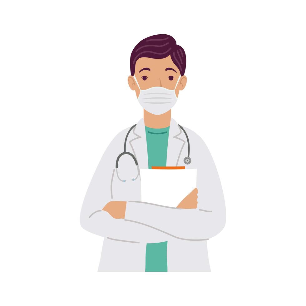 doctor wearing medical mask with stethoscope character vector