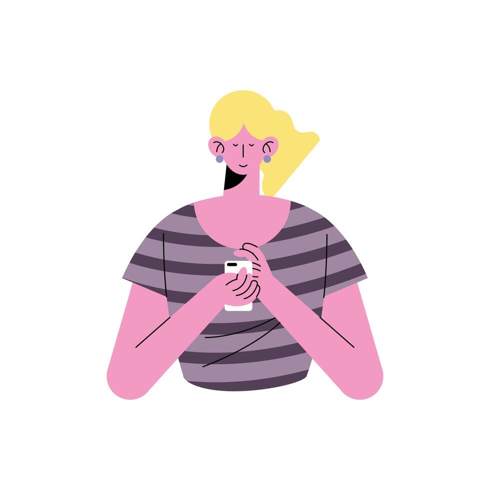 young woman blond woman chatting with smartphone vector