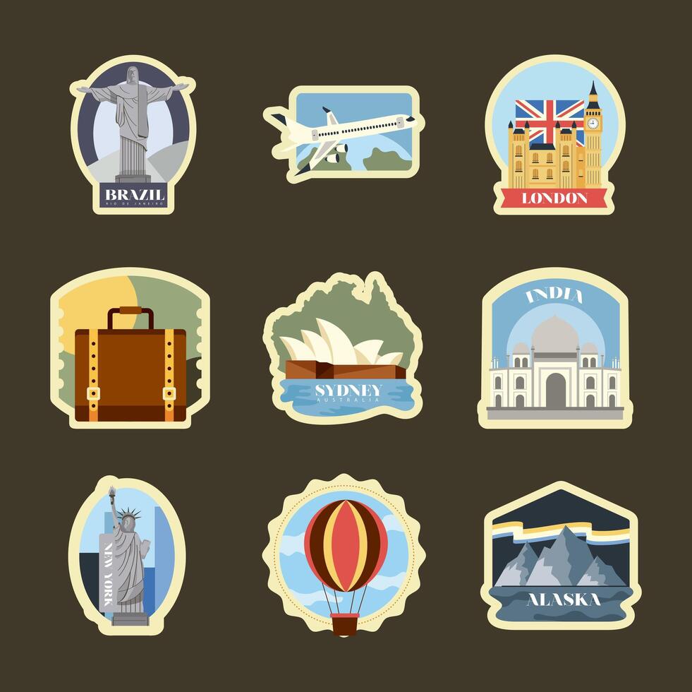 travel set monuments vector