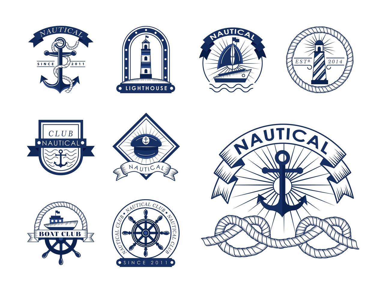nine nautical icons vector