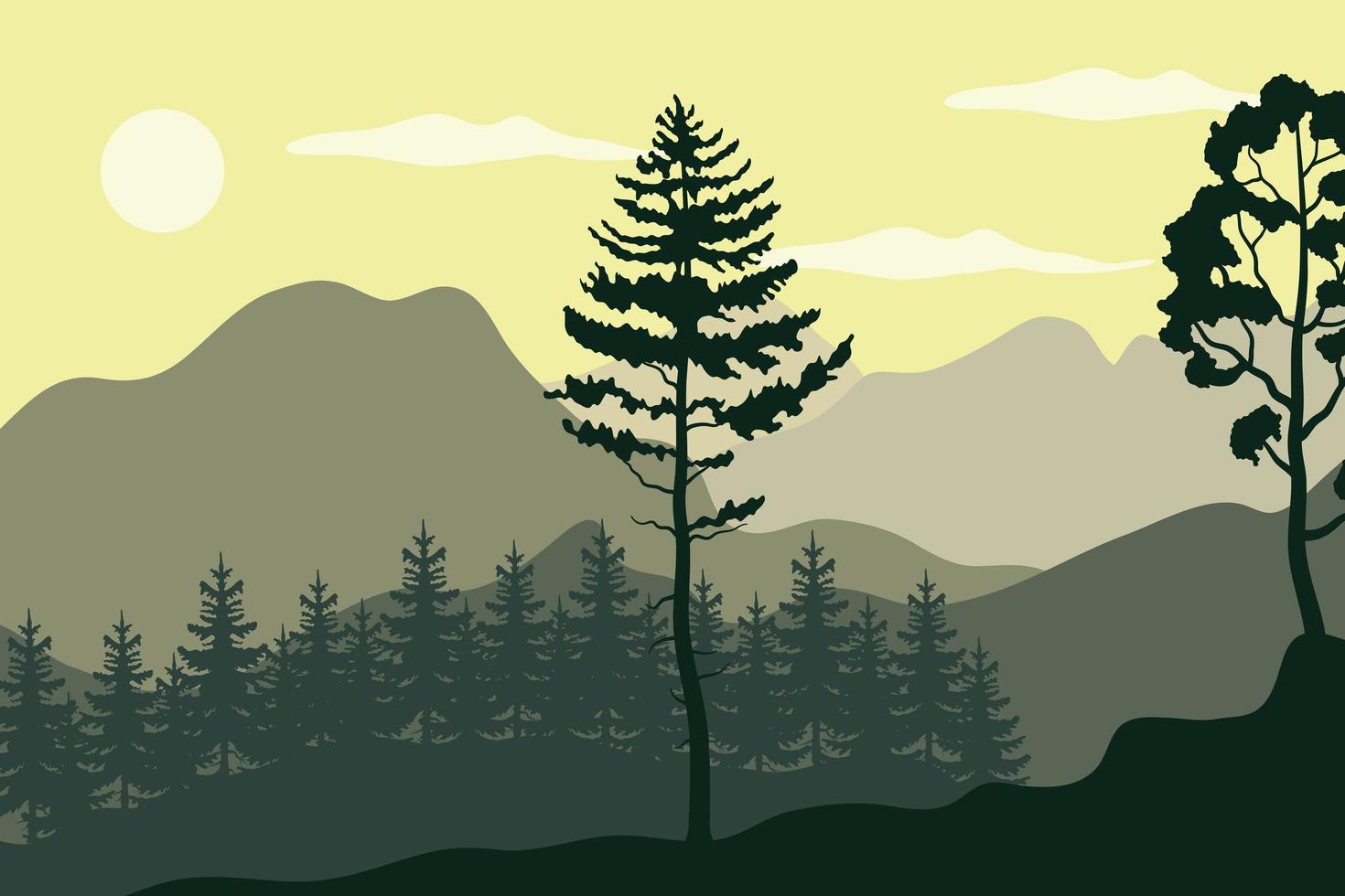 pines trees plants in forest landscape scene vector