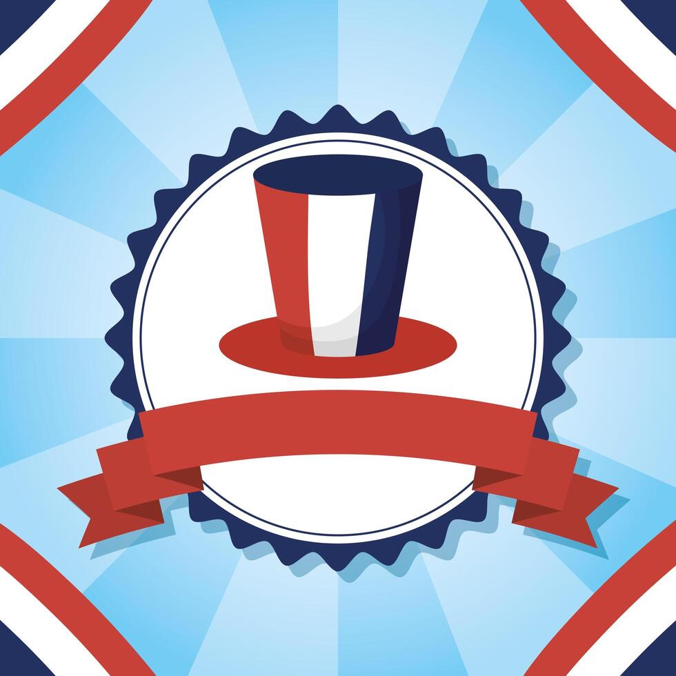 france hat inside seal stamp of happy bastille day vector design