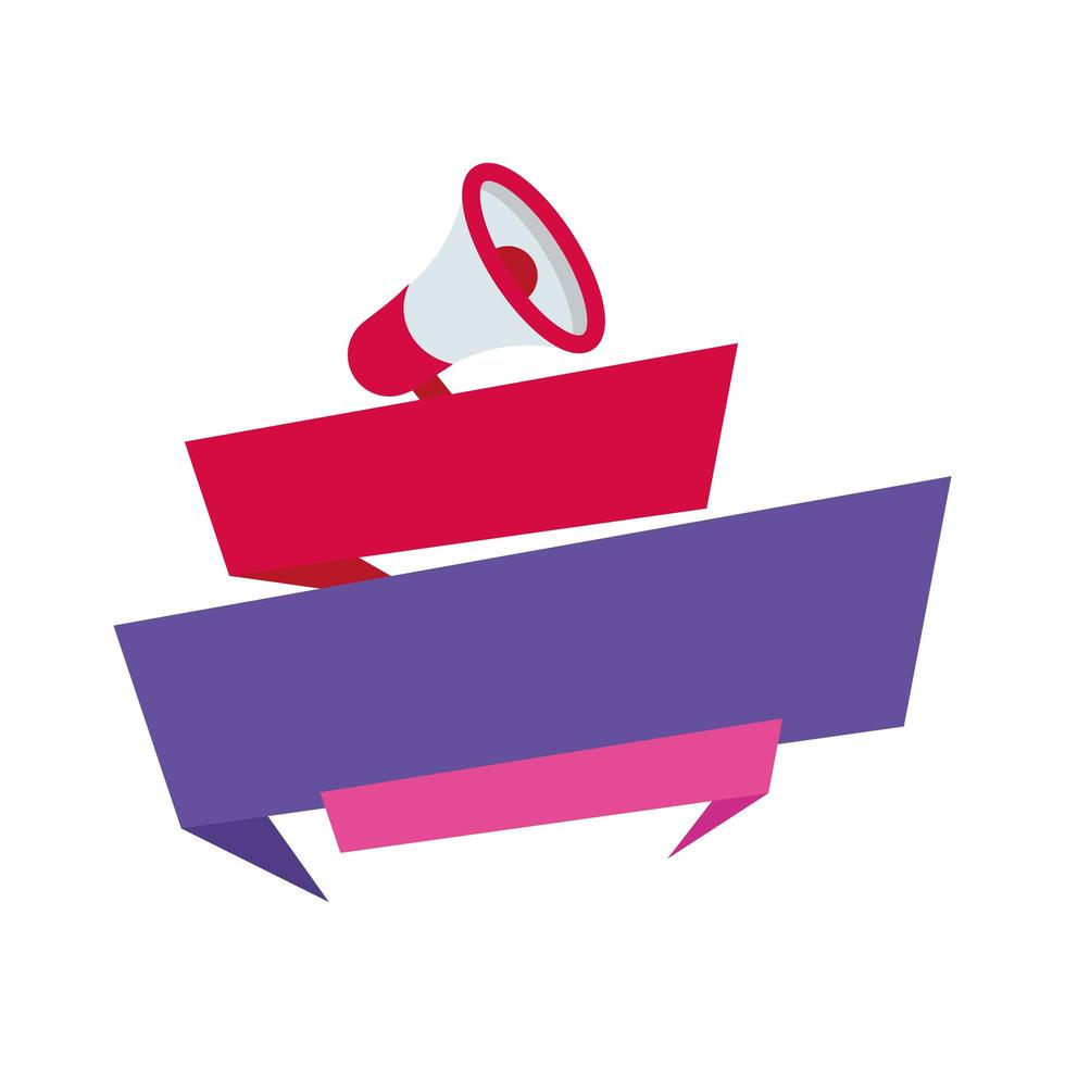 megaphone with pink and purple ribbon label icon vector