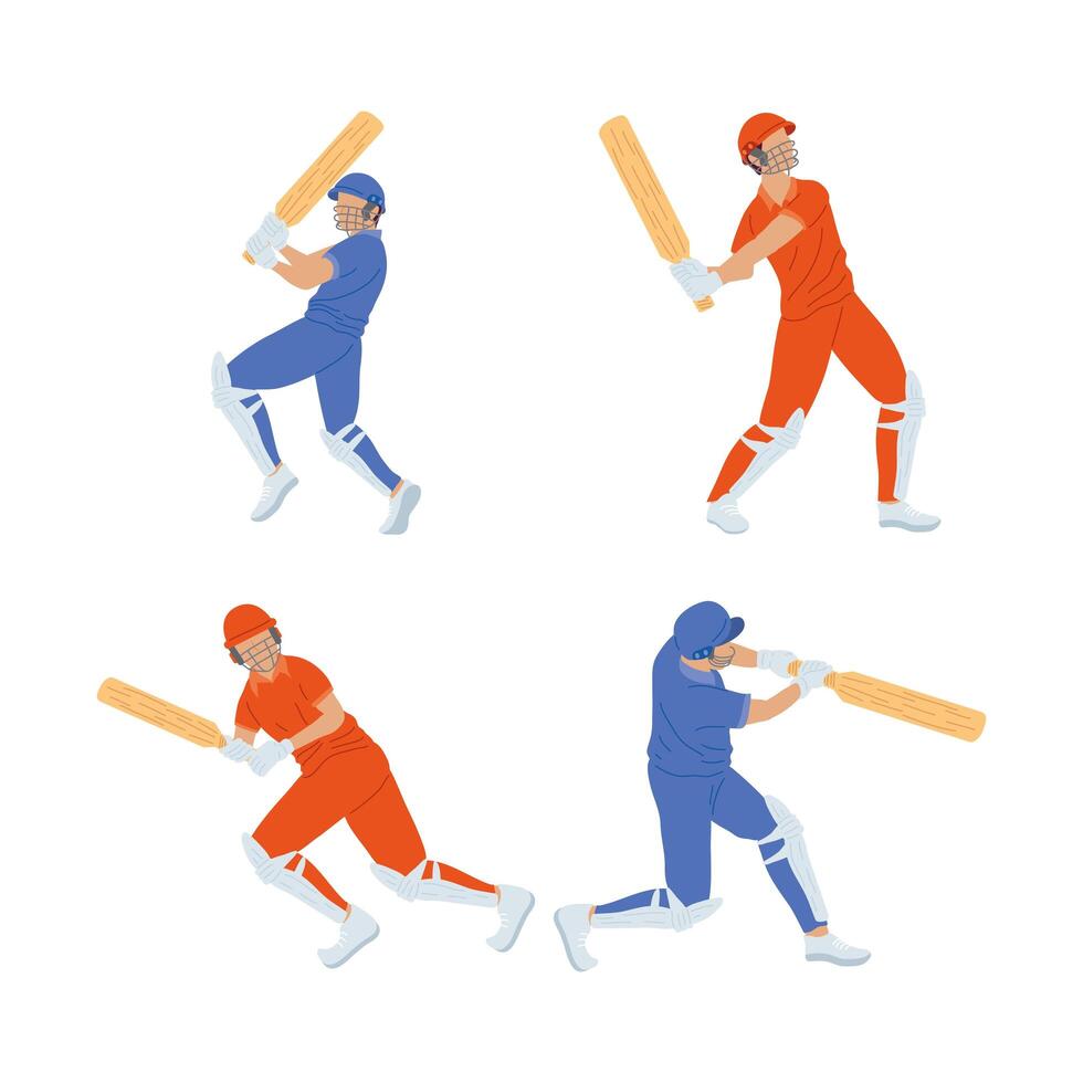 four cricket players vector