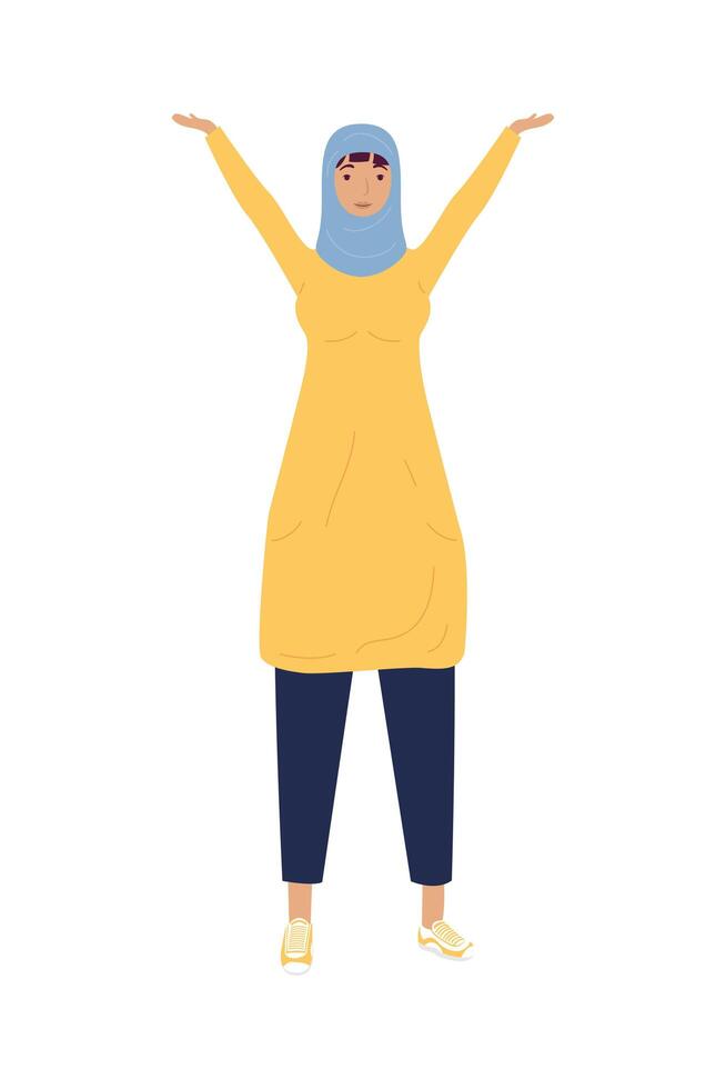 muslim young woman standing celebrating character vector