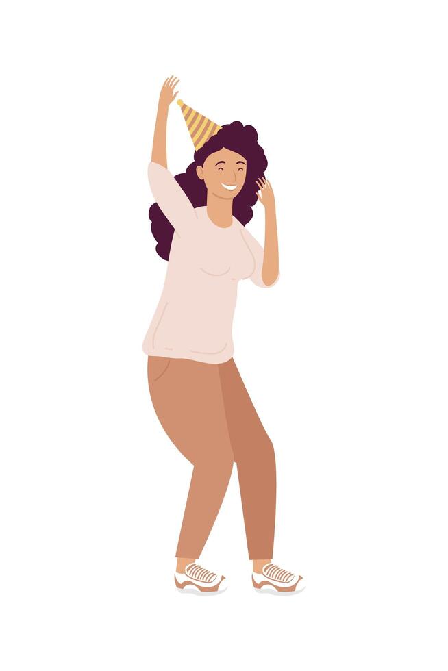 young woman with hat celebrating birthday character vector