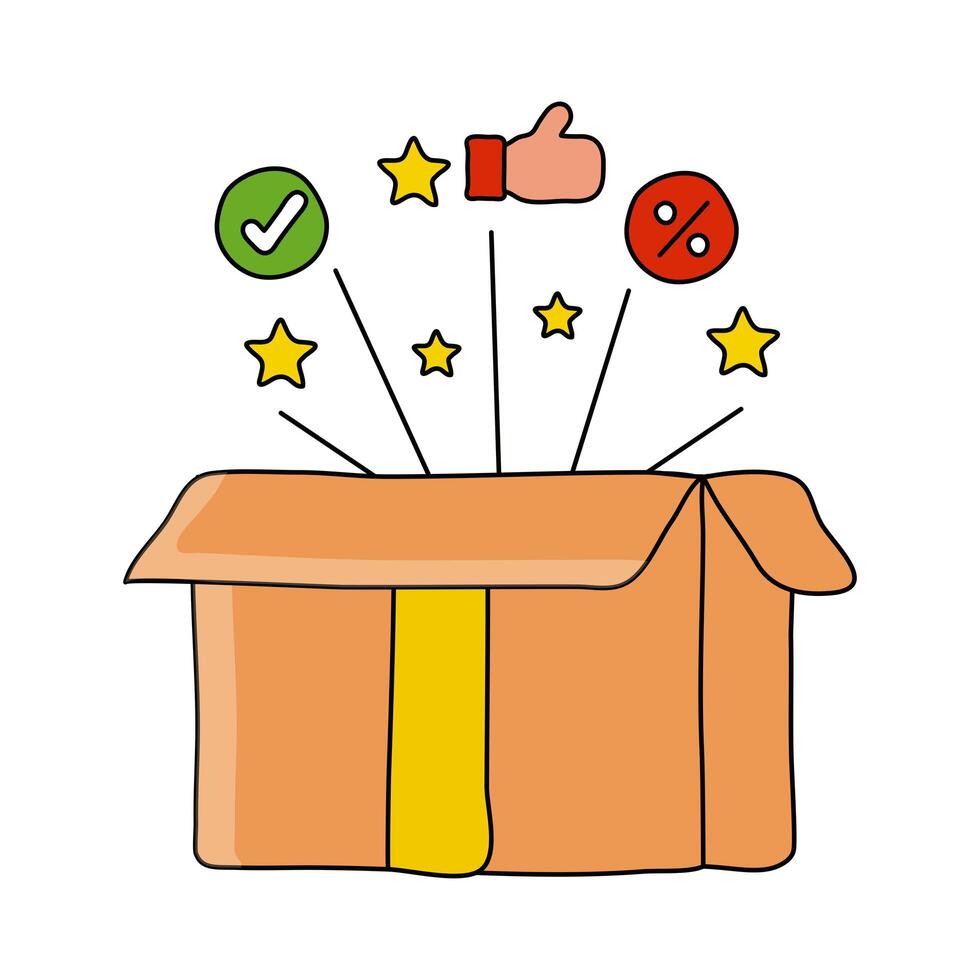 box carton packing with ecommerce icons vector